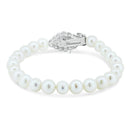 Silver 925 Rhodium Plated Flower CZ Fresh Water Pearl Bracelet - BGB00080