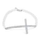 Silver 925 Cross CZ Pearl Bracelet - BGB00087