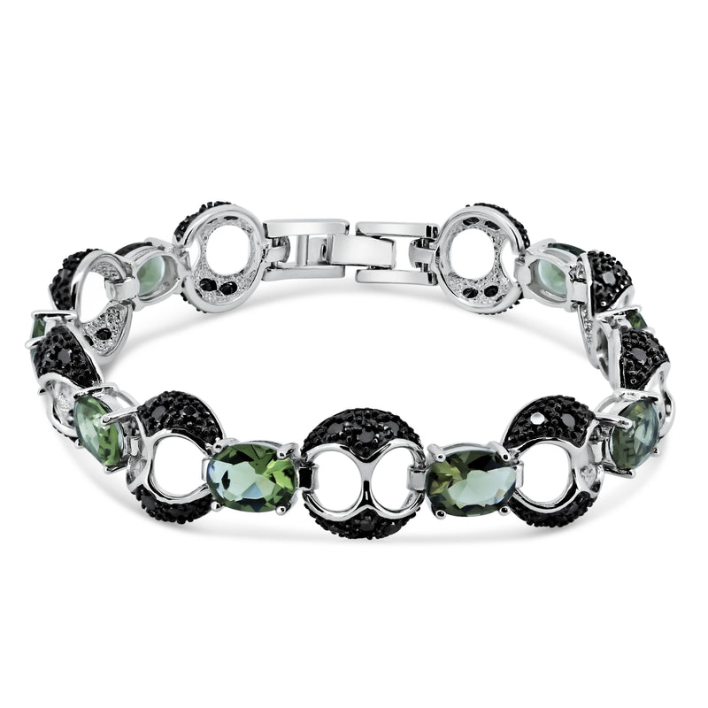 Pulsera de plata 925 chapada en rodio negro con circonitas verdes y negras - BGB00096