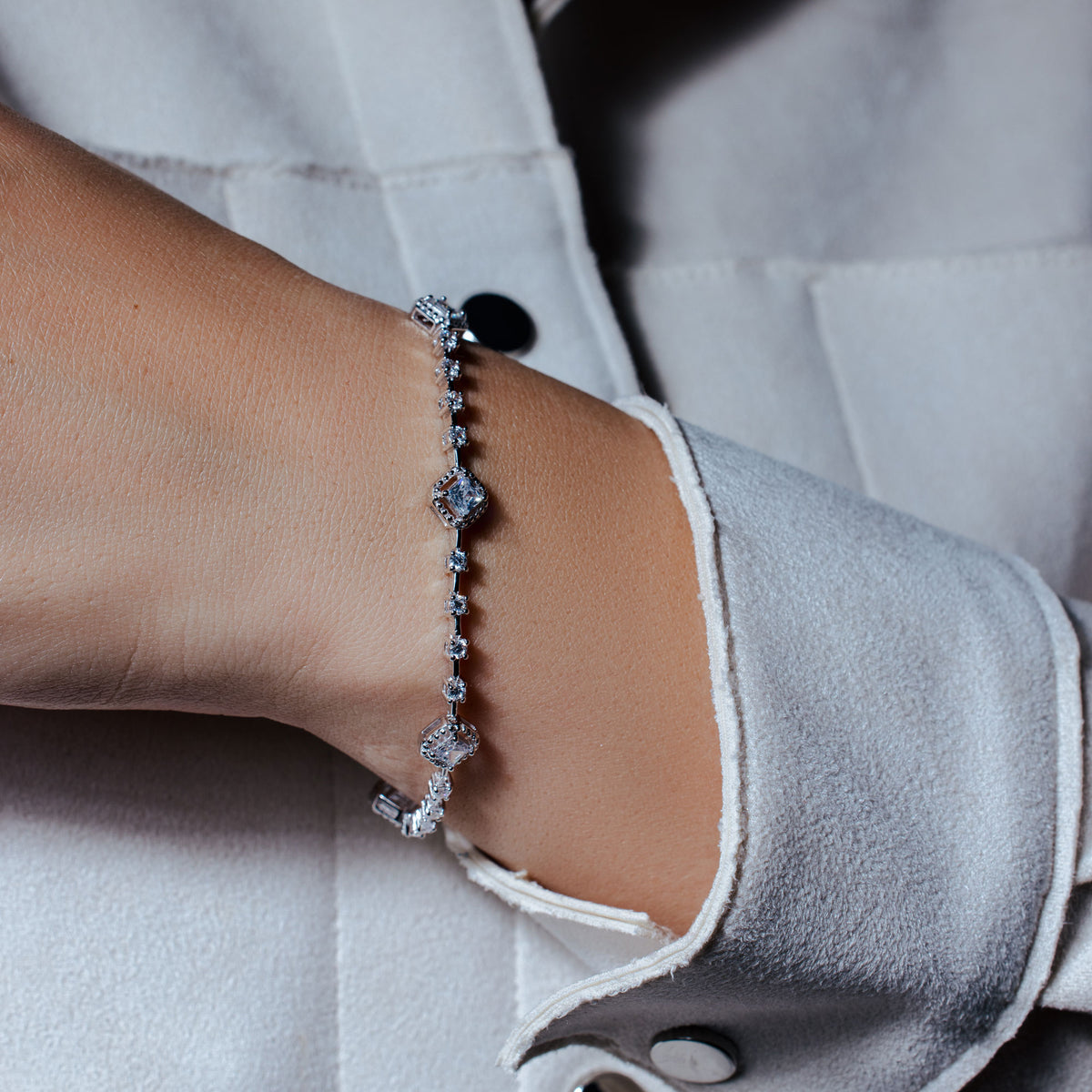 Silver 925 Rhodium Plated Multiple Tennis Clear CZ Bracelet