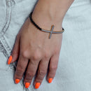 Pulsera de cuentas de amatista negra con circonita cúbica cruzada lateral chapada en oro de plata 925 - BGB00103