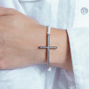 Pulsera de perlas de champán con circonita cruzada lateral chapada en rodio negro y oro de plata 925 - BGB00105