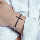 Black Rhodium Plated 925 Sterling Silver Sideways Cross CZ Gray Beads Bracelet - BGB00123