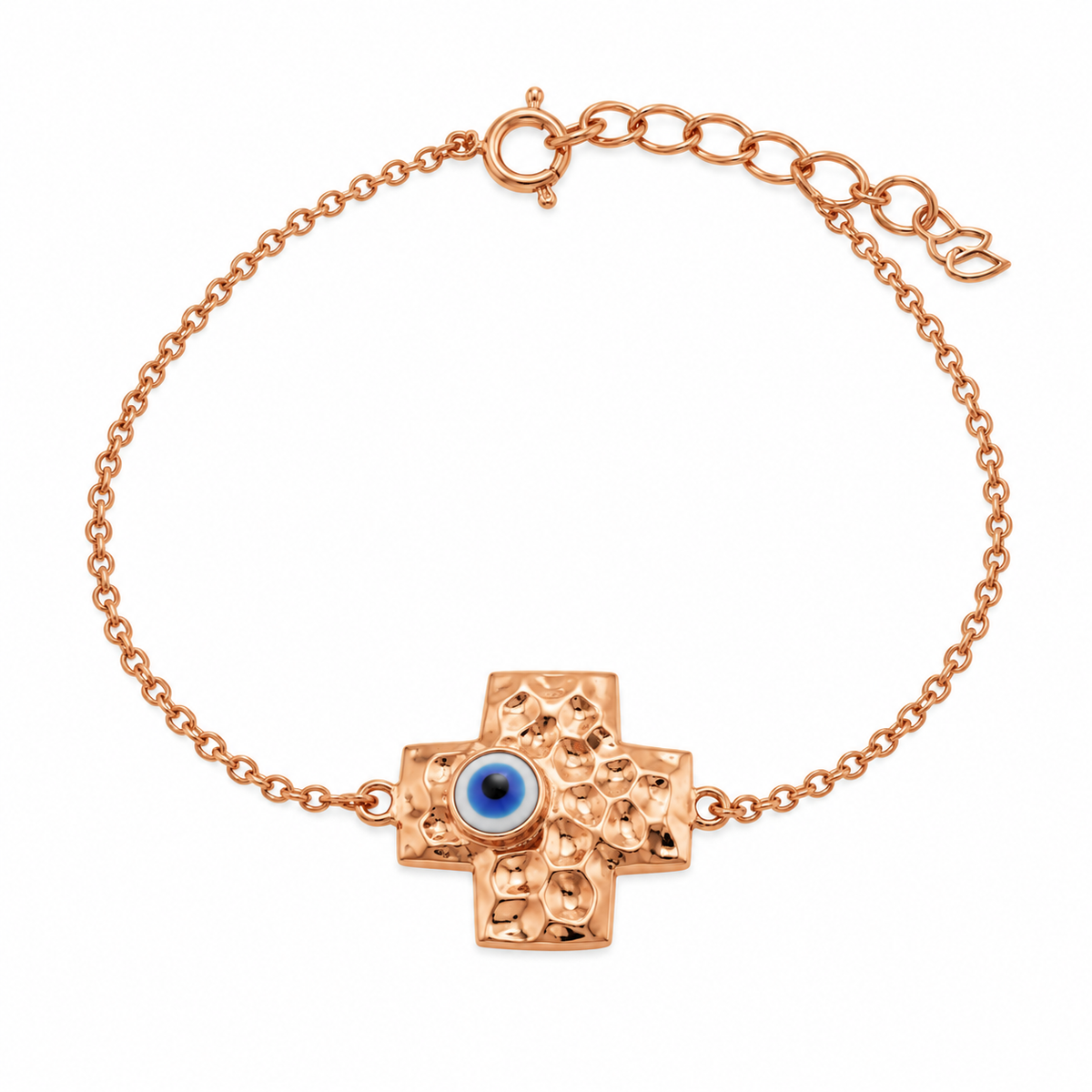 Pulsera ajustable con cruz de ojo malvado de plata de ley 925 bañada en oro rosa - BGB00135