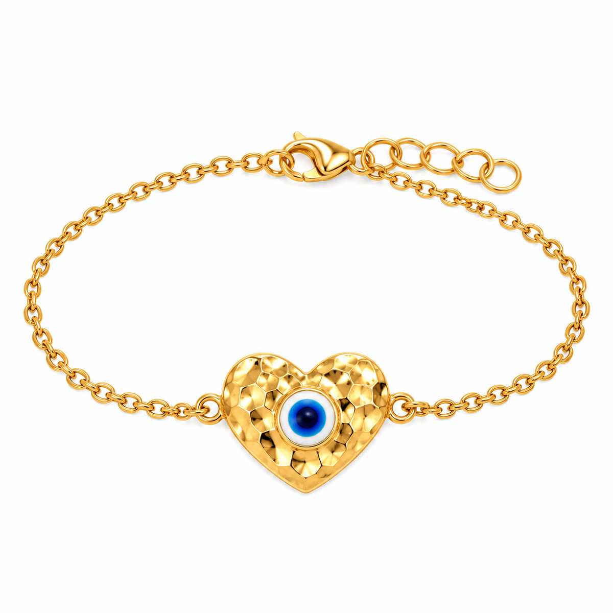 Silver 925 Gold Plated Evil Eye Heart CZ Bracelet - BGB00136