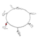 Silver 925 Rhodium Plated Multiple Dangling Objects Red and Clear CZ Bracelet - BGB00180