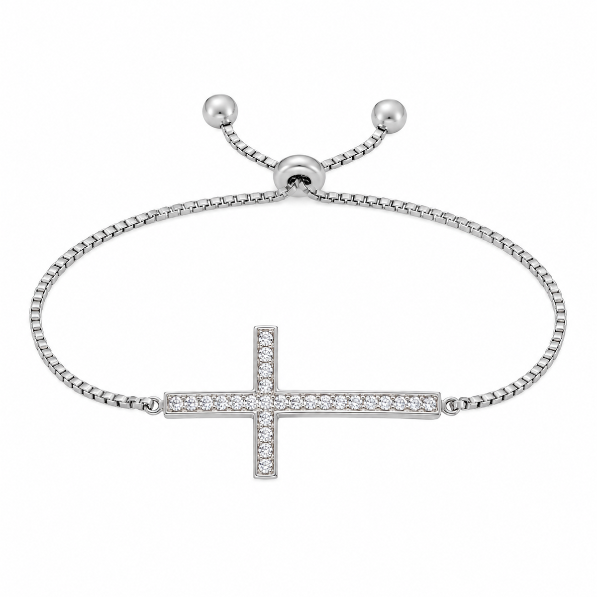 Pulsera Lariat de cadena cruzada con circonita cúbica chapada en rodio de plata 925 - BGB00273