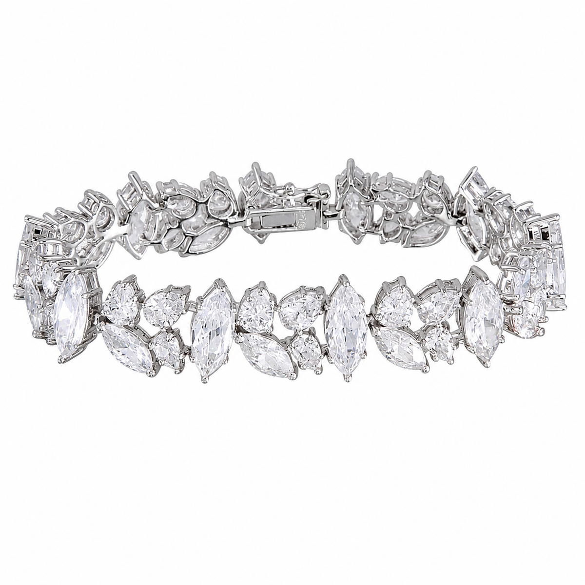 Rhodium Plated 925 Sterling Silver Mixed Shapes CZ Bracelet - BGB00305