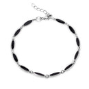 Pulsera de eslabones de ojo de gato con ónix y baño de rodio en plata de ley 925 - BGB00389