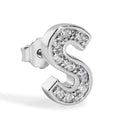 Rhodium Plated 925 Sterling Silver Letter Alphabet Clear CZ 8.8mm Stud Single Earring - BGE00387