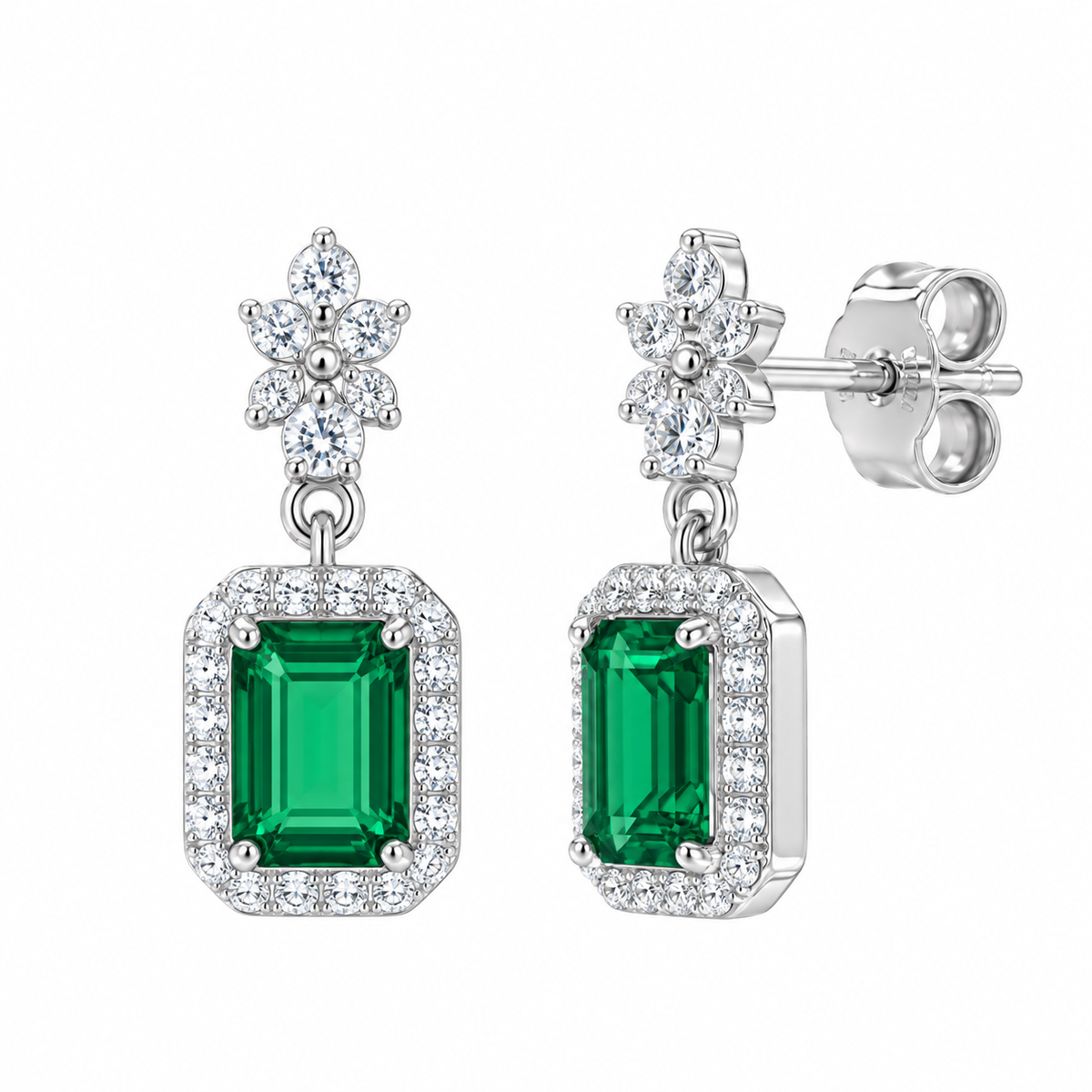 Pendientes colgantes de plata de ley 925 rodiada con circonita verde - BGE00746