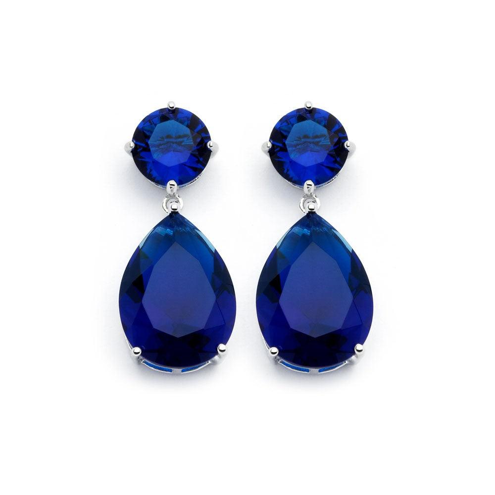 Rhodium Plated 925 Silver Colored CZ Birthstone Round & Tear Drop Dangling Earrings - BGE00858