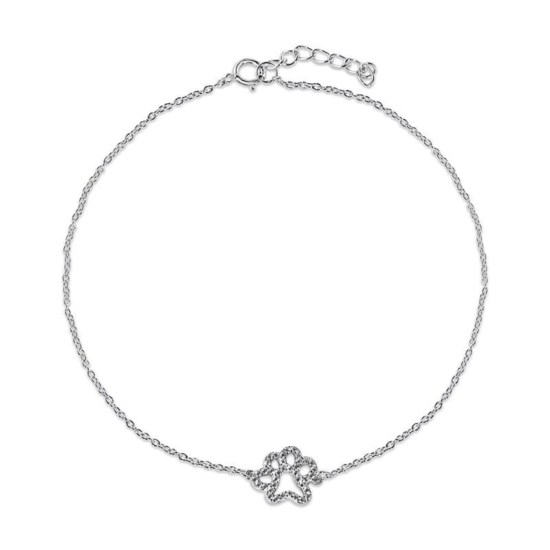 Rhodium Plated 925 Sterling Silver CZ Dog Paw Anklet - BGF00039