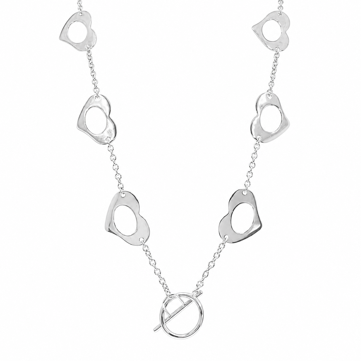 Collar con colgante de corazón abierto y baño de rodio en plata 925 (Liquidación) - BGN00020
