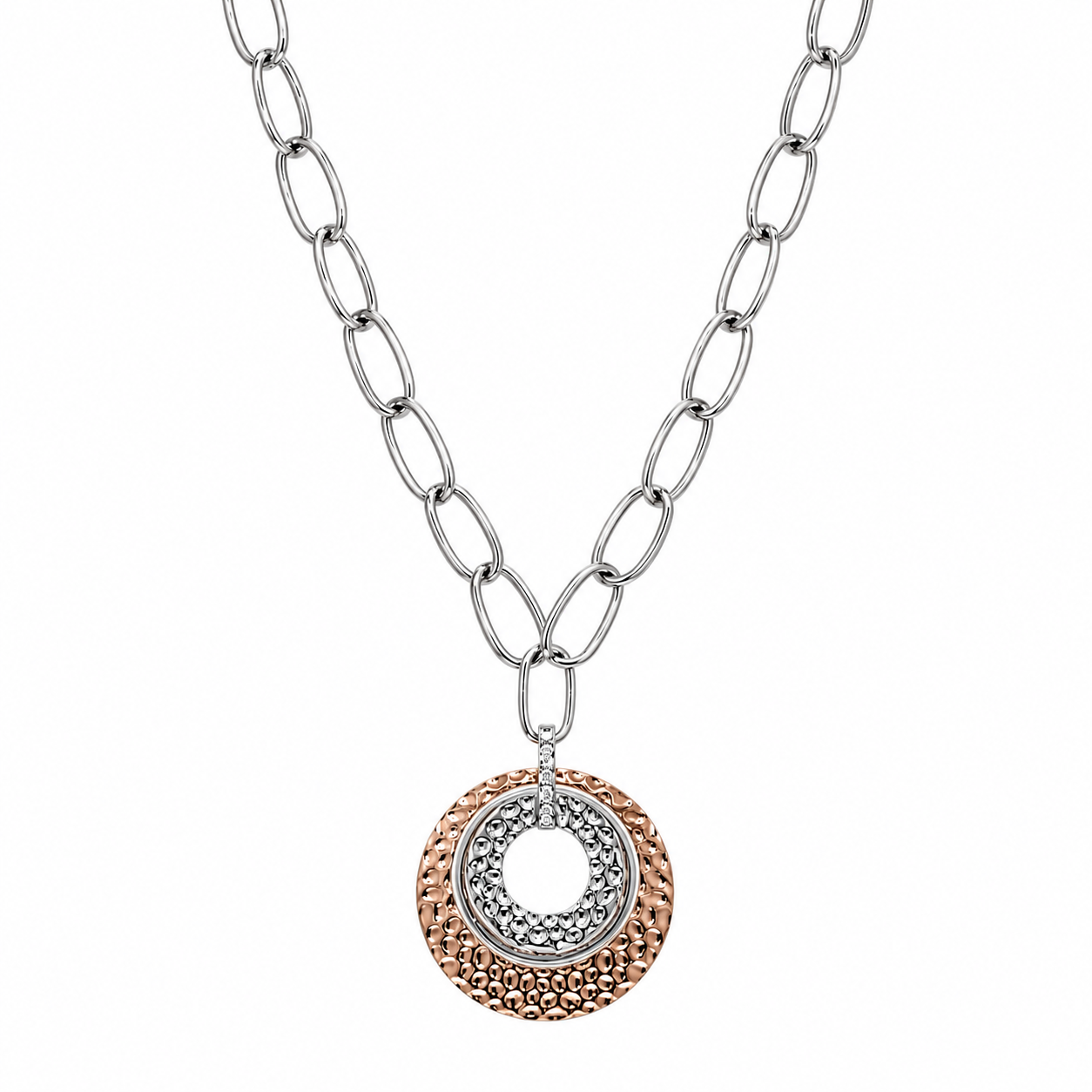 Clearance-Multi Plated Open Hammered Circle Pendant Necklace - BGN00024