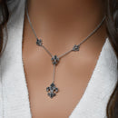 Silver 925 Rhodium and Black Rhodium Plated Black CZ Fleur De Lis Pendant Necklace - BGN00041