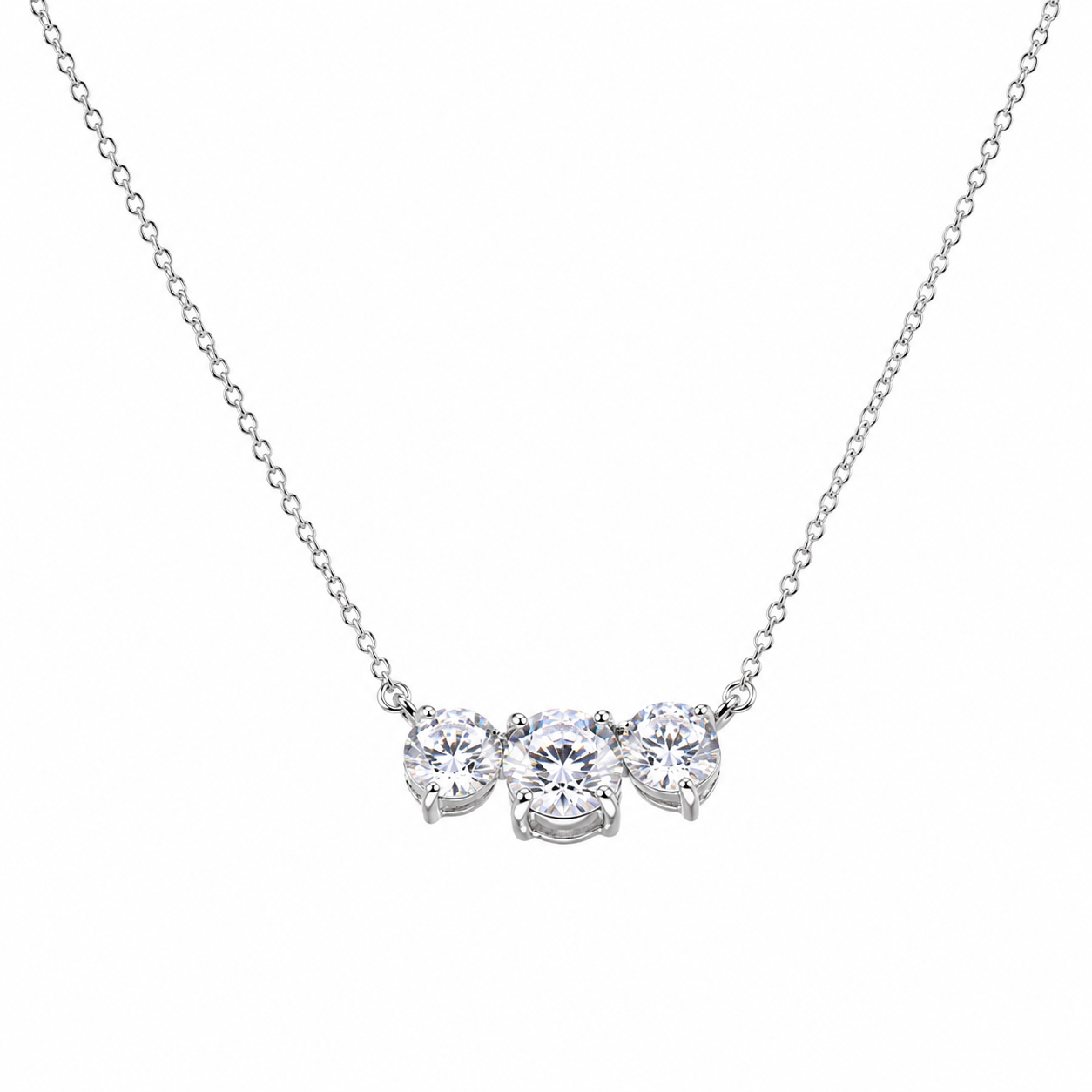Rhodium Plated 925 Silver  3 Clear CZ Past Present and Fututre Pendant Necklace - BGN00044
