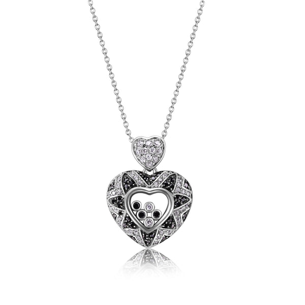 Final Price - Silver 925 Floating Clear CZ Black Rhodium Plated Heart Pendant Necklace - BGP00006