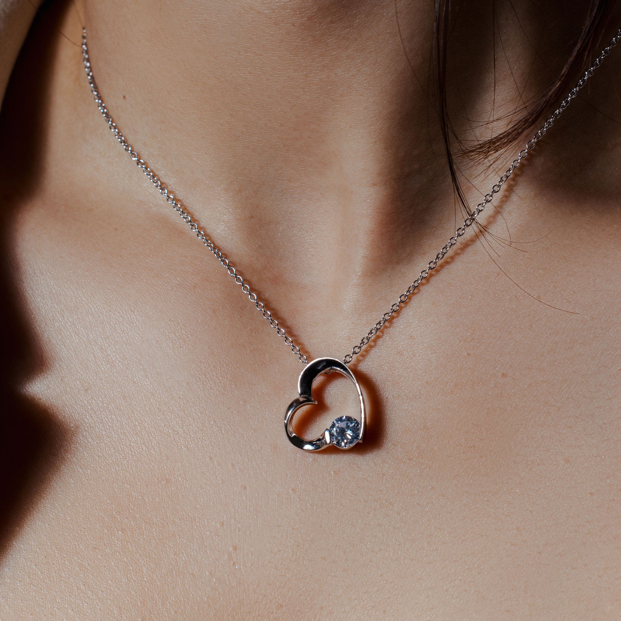 ハートシェイプPendant Silver925 Silver 925 Clear CZ Rhodium Plated Heart Pendant Necklace