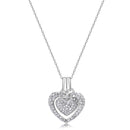 Silver 925 Clear CZ Rhodium Plated Double Heart Pendant Necklace - BGP00071CLR