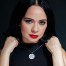 Clearance- Silver 925 Clear CZ Mother Pearl Rhodium Plated Round Pendant Necklace - BGP00115