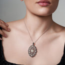 Clearance-Silver 925 Marcasite Pearl Rhodium Plated Oval Pendant Necklace - BGP00142