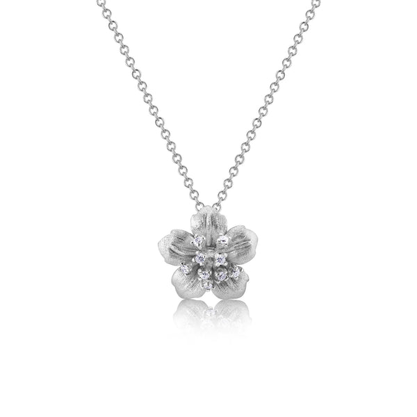 Silver 925 Rhodium Plated Flower CZ Necklace - BGP00189