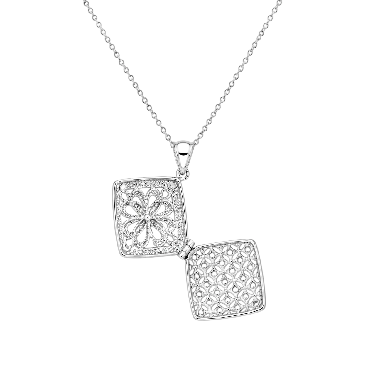 Collar con medallón de circonitas cuadradas de filigrana en plata 925 rodiada (Liquidación) - BGP00224