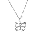 Silver 925 Rhodium Plated Butterfly Outline Clear CZ Necklace - BGP00245