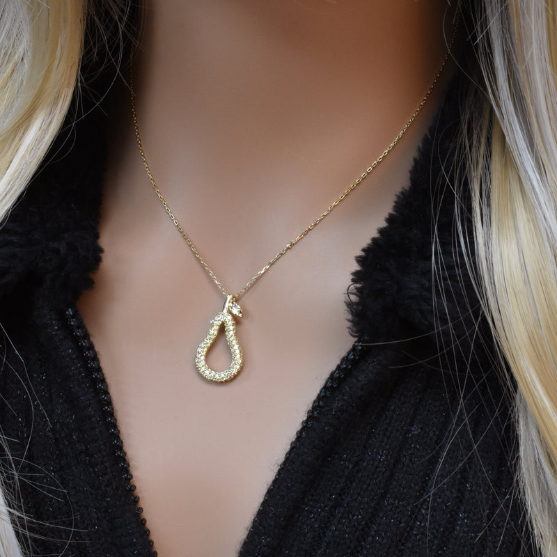 Closeout-Silver 925 Gold Plated Teardrop Pear CZ Necklace - BGP00438