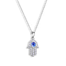 Silver 925 Rhodium Plated Hamsa Evil Eye CZ Necklace - BGP00463