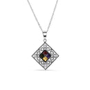 Silver 925 Rhodium Plated Diamond Shape Faceted Multicolor CZ Necklace - BGP00467