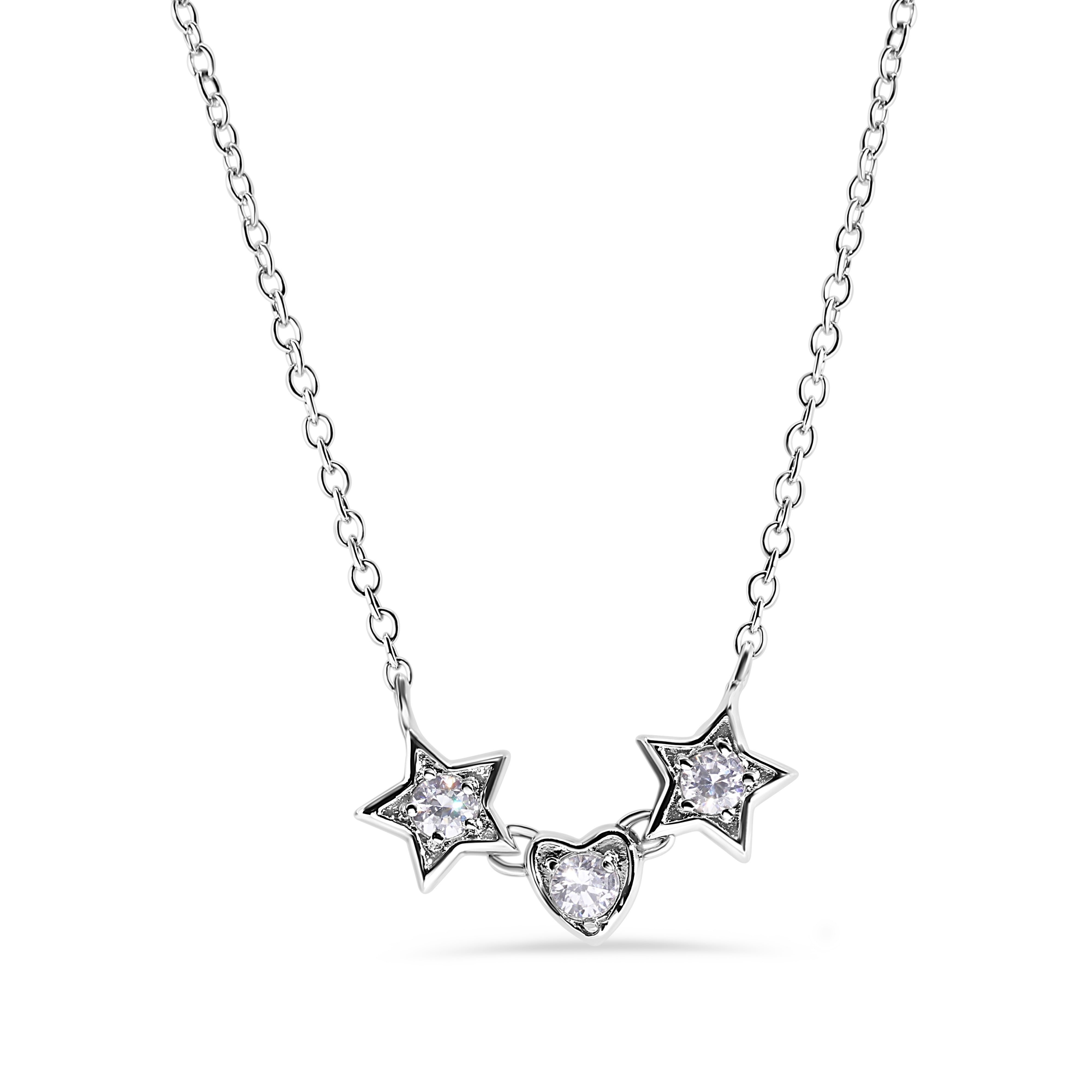 Collar de plata 925 rodiada con dos estrellas y corazón de circonitas - BGP00531