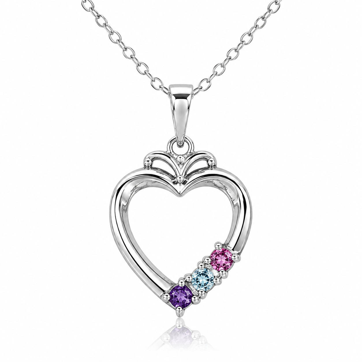 Collar de corazón abierto con 3 montajes personalizado chapado en rodio de plata 925 - BGP00544