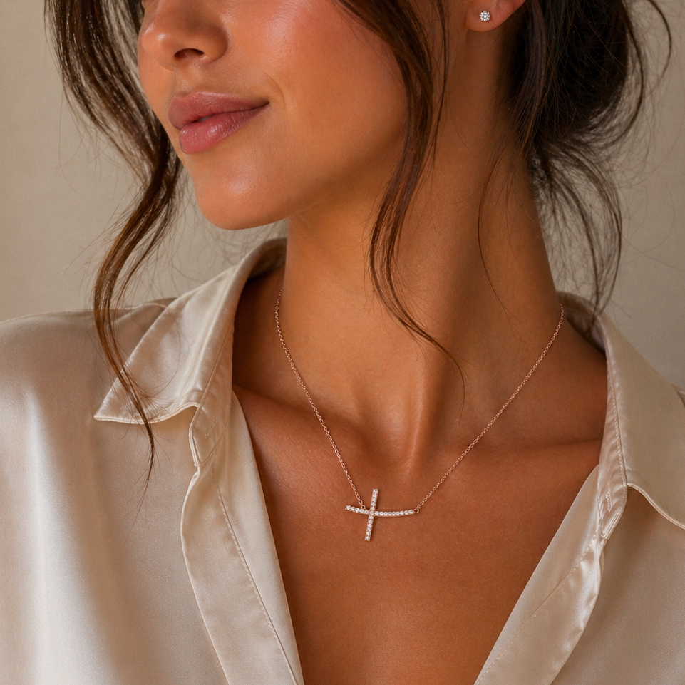 Collar con incrustaciones de circonita lateral chapado en oro rosa de plata 925 - BGP00669
