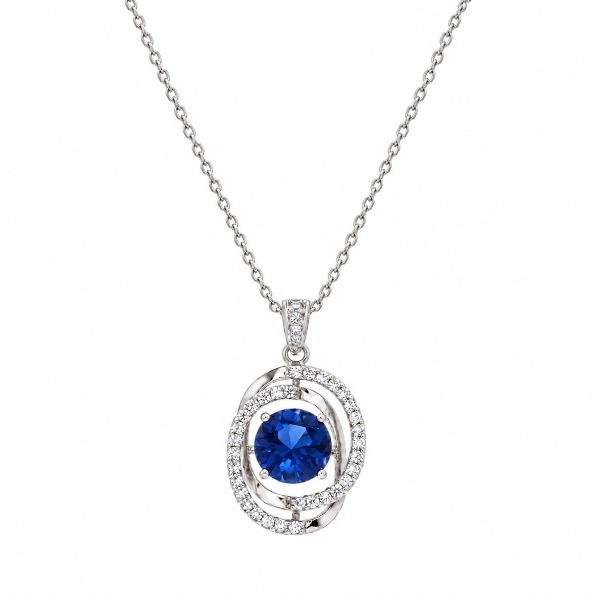 Rhodium Plated 925 Sterling Silver Colored Birthstone CZ Circle Swirl Pendant Necklace - BGP00721 | BGP00722 | BGP00723 | BGP00724