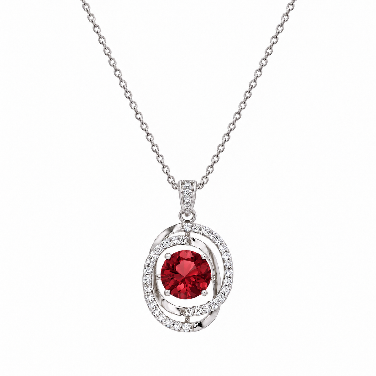 Rhodium Plated 925 Sterling Silver Colored Birthstone CZ Circle Swirl Pendant Necklace - BGP00721 | BGP00722 | BGP00723 | BGP00724