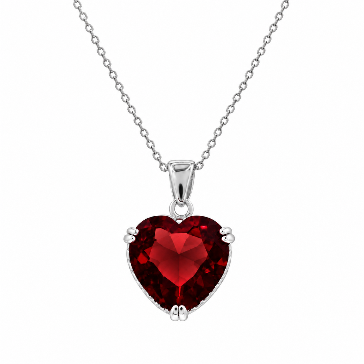 Collar de cuerda con circonita cúbica y corazón verde chapado en rodio en plata 925 - BGP00730