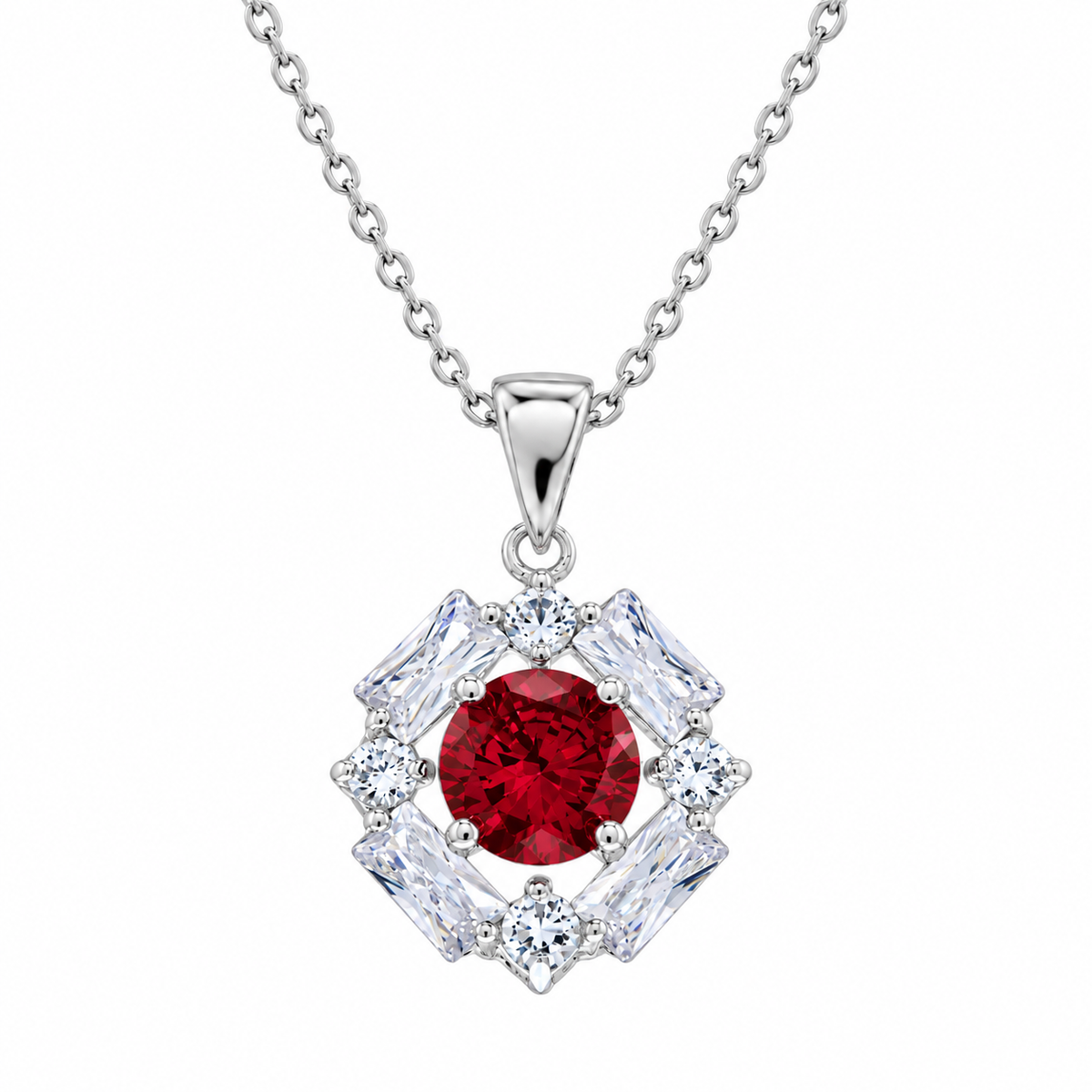 Liquidación - Collar de plata 925 rodiada con circonita roja en el centro - BGP00809R