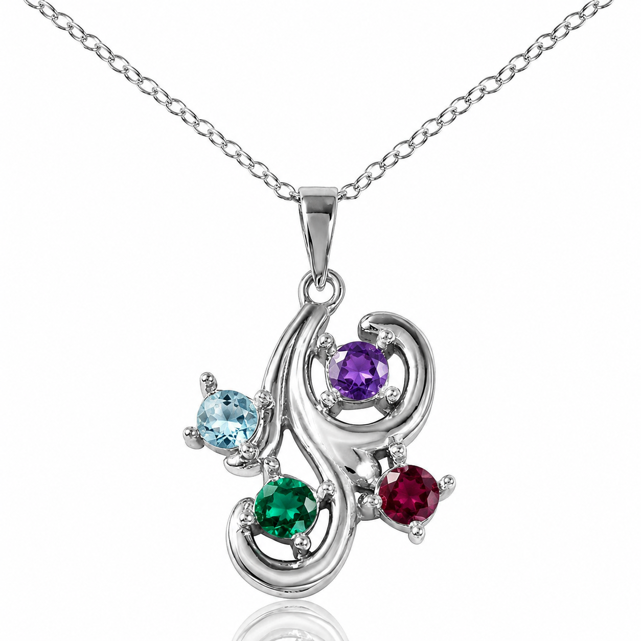 Rhodium Plated 925 Silver Flowing Swirl Multi Stone Mounting Necklace - BGP00910