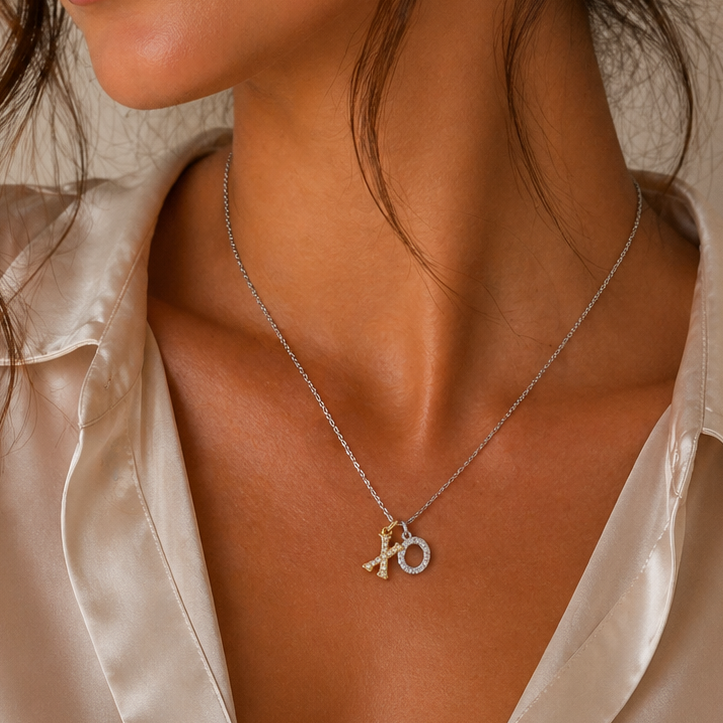 Collar con colgante X de circonita transparente chapado en oro de plata 925 con circonita cúbica - BGP00951