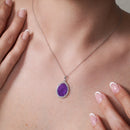 Collar de plata de ley 925 rodiada con circonita cúbica ovalada y piedra de nacimiento - BGP01034