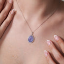 Collar de plata de ley 925 rodiada con circonita cúbica ovalada y piedra de nacimiento - BGP01034