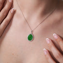 Collar de plata de ley 925 rodiada con circonita cúbica ovalada y piedra de nacimiento - BGP01034