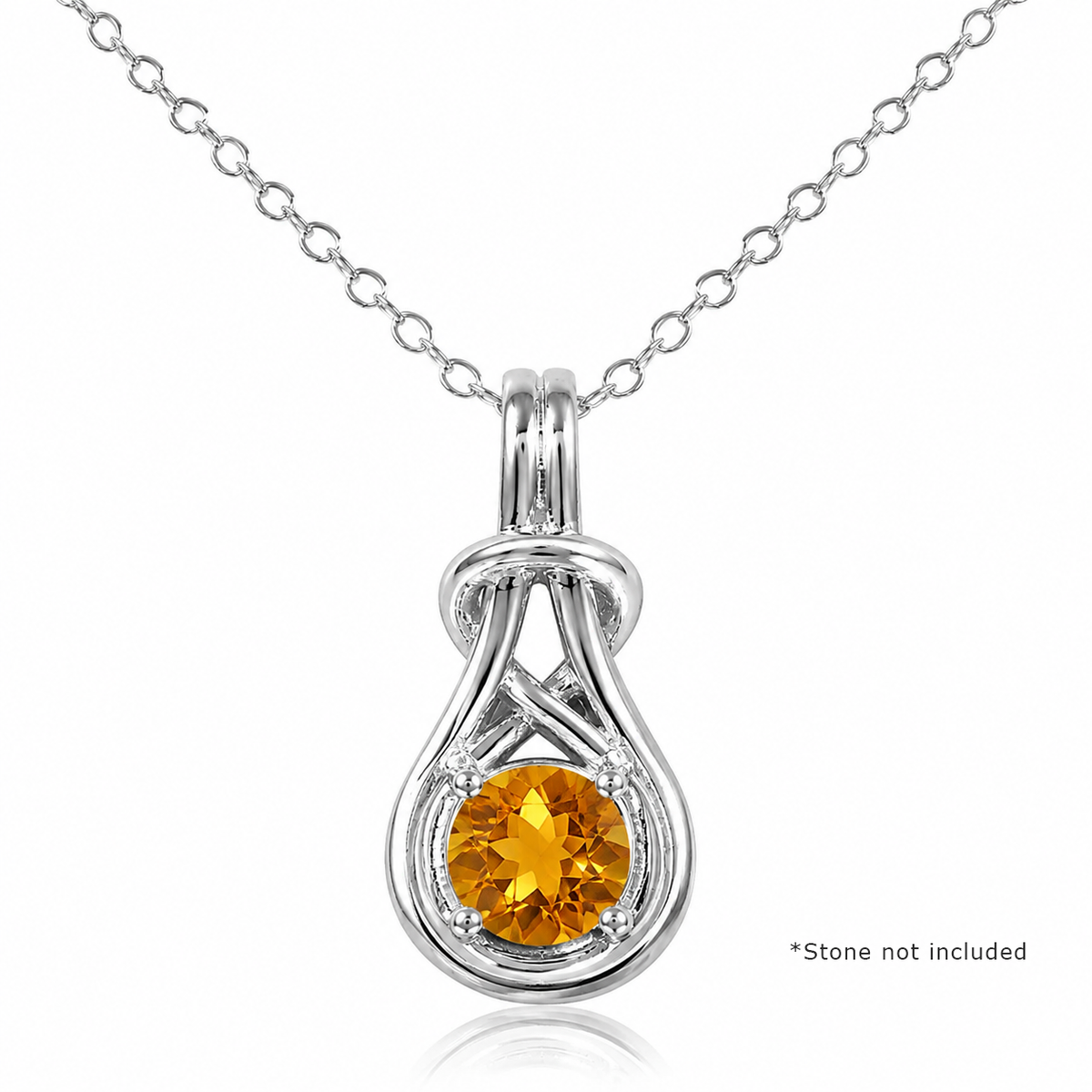 Rhodium Plated 925 Silver Knot Mounting Pendant Necklace - BGP01060