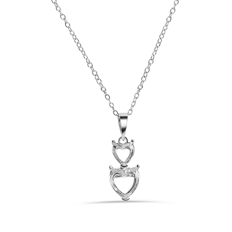 Silver 925 Rhodium Plated Personalized 2 Heart Drop Mounting Necklace - BGP01086