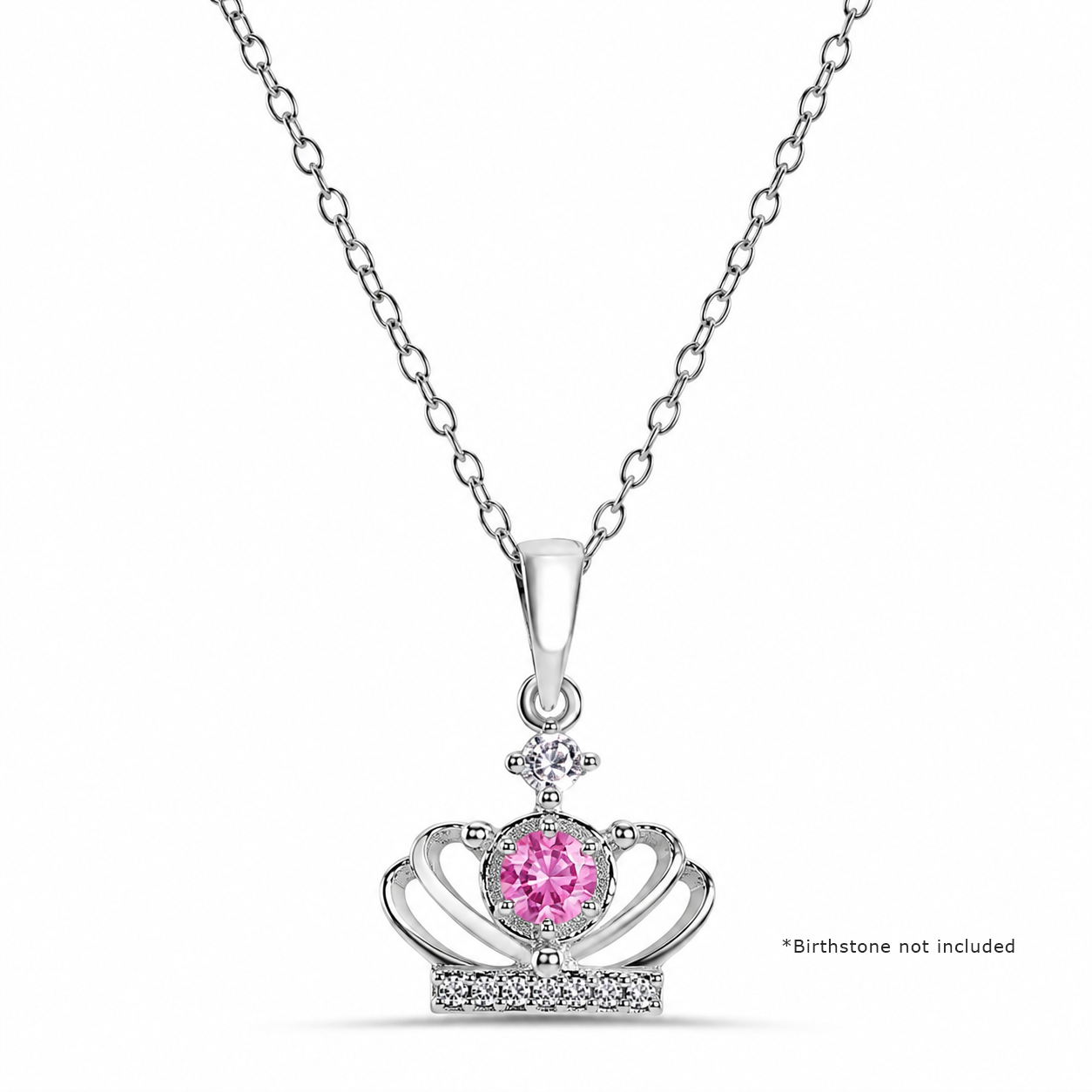 Rhodium Plated 925 Silver CZ Crown Mounting Pendant Necklace - BGP01283