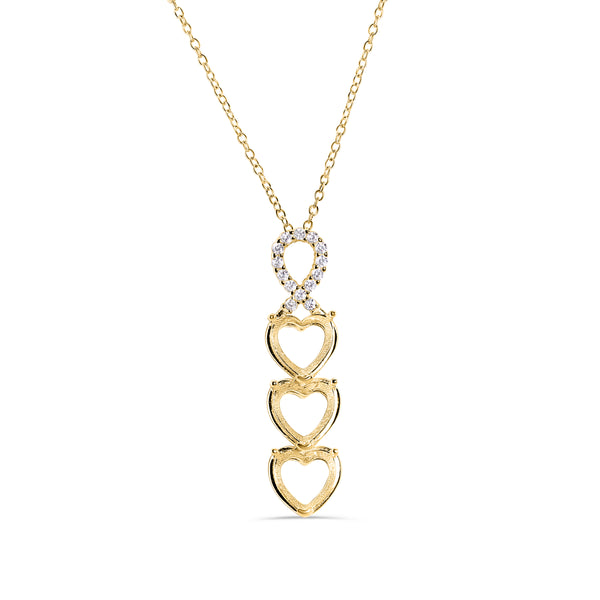 Gold Plated 925 Sterling Silver CZ Drop Down Heart Mounting Necklace - BGP01384GP