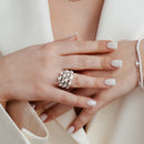 Anillo de perlas de agua dulce múltiples con circonita transparente chapada en rodio de plata 925 - BGR00382