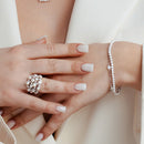 Rhodium Plated 925 Sterling Silver Double Strand Synthetic Pearl with CZ - GMB00054RH